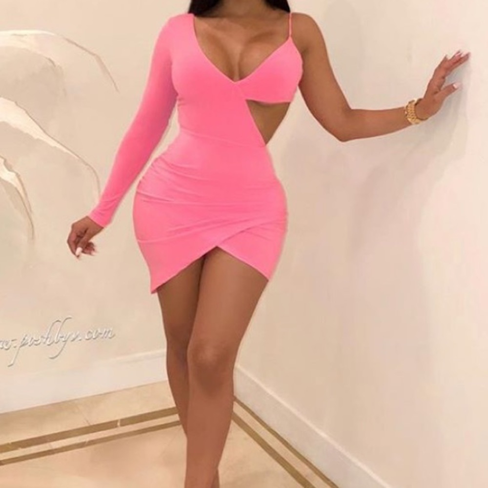NEW neon pink poshbyv one shoulder dress